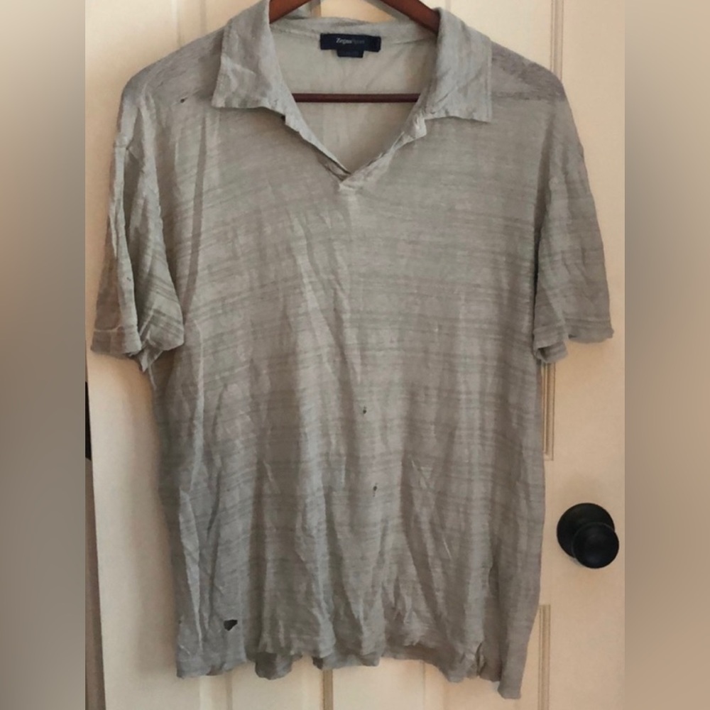 MENS ZegnaSport Vintage Distressed slim fit short sleeve polo SHIRT - L